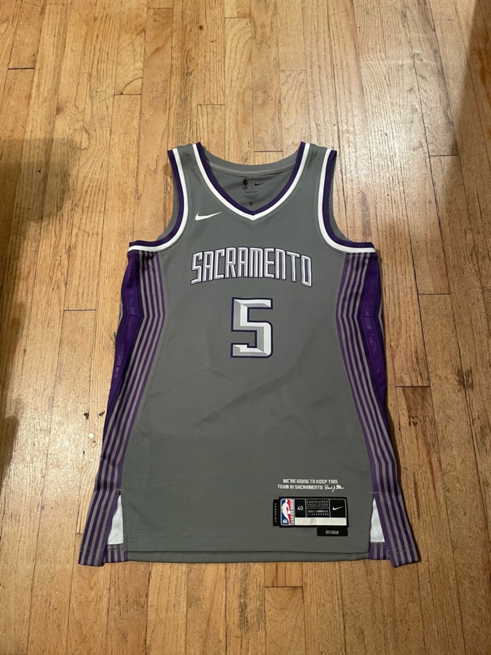 Nike Sacramento Kings Gray and Purple Basketball Jersey - #5